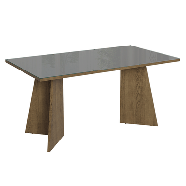 Mesa de Comedor Rectangular 6 Puestos con Tablero de Madera y Cristal MarrónGris