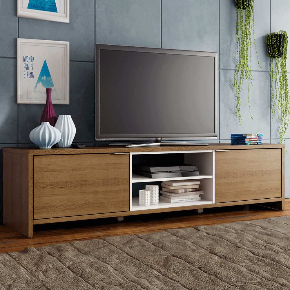 Centro de Entretenimiento Mesa para TV Metz 180 cm Hasta 75 Pulgadas Marrón/Blanco Madesa