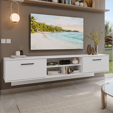 Centro Entretenimiento para TV Flotante Agata 218 cm Hasta 80 Pulgadas Blanco Madesa