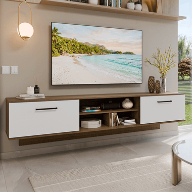 Centro Entretenimiento para TV Flotante Agata 218 cm Hasta 80 Pulgadas Marrón/Blanco Madesa