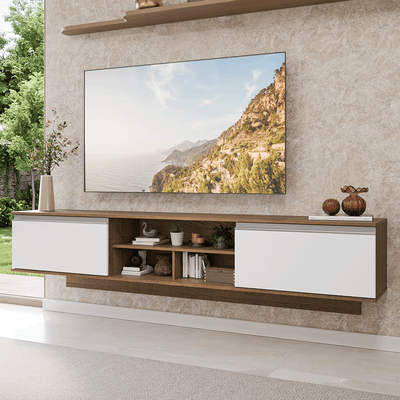 Centro Entretenimiento para TV Flotante Glamy 218 cm Hasta 80 Pulgadas Marrón/Blanco Madesa