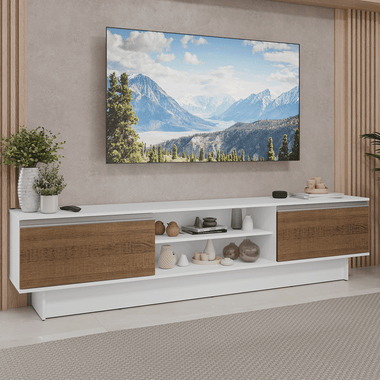 Centro de Entretenimiento Mesa para TV Glamy 218 cm Hasta 80 Pulgadas Blanco/Marrón Madesa