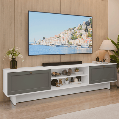 Centro de Entretenimiento Mesa para TV Vik 218 cm Hasta 80 Pulgadas Blanco/Gris Madesa