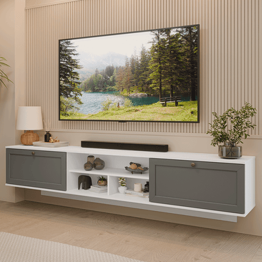 Centro Entretenimiento para TV Flotante Vik 218 cm Hasta 80 Pulgadas Blanco/Gris Madesa