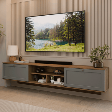 Centro Entretenimiento para TV Flotante Vik 218 cm Hasta 80 Pulgadas Marrón/Gris Madesa