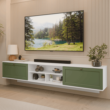Centro Entretenimiento para TV Flotante Vik 218 cm Hasta 80 Pulgadas Blanco/Verde Madesa