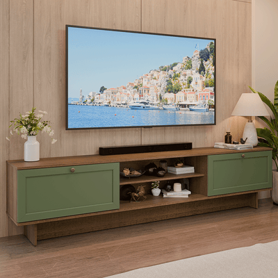 Centro de Entretenimiento Mesa para TV Vik 218 cm Hasta 80 Pulgadas Marrón/Verde Madesa