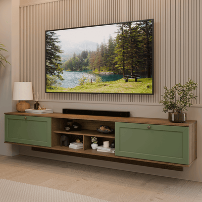 Centro Entretenimiento para TV Flotante Vik 218 cm Hasta 80 Pulgadas Marrón/Verde Madesa