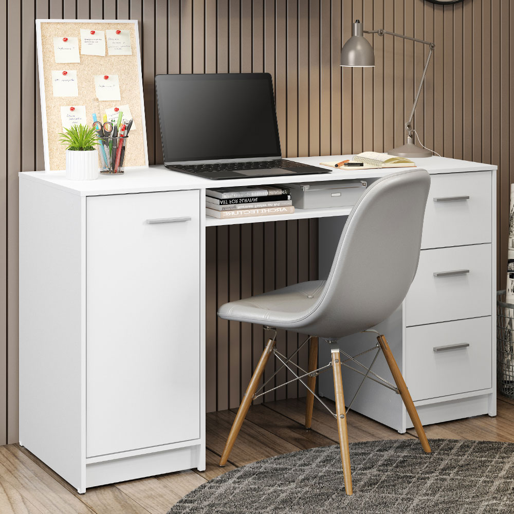 Escritorio de Oficina Alaska 137 cm 1 Puerta 3 Cajones Blanco Madesa