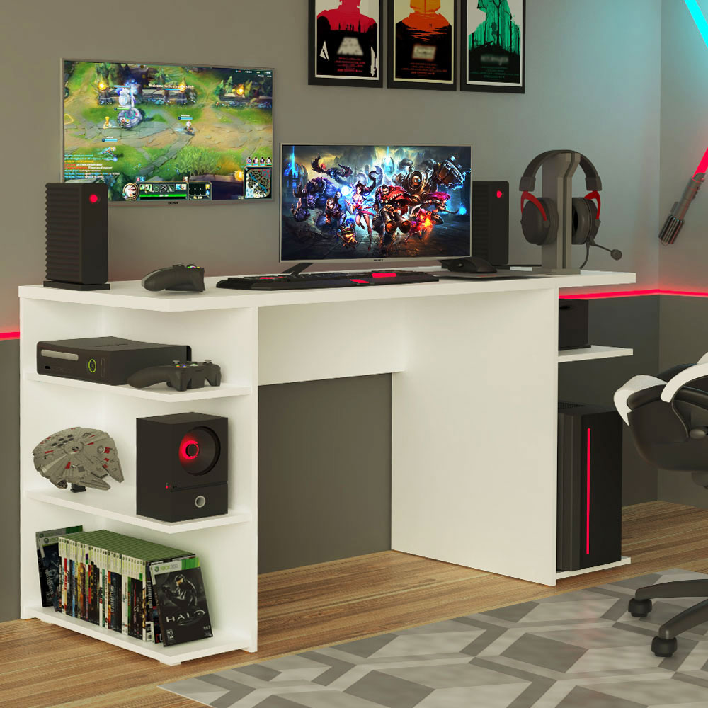 Escritorio Gamer Moderno para PC y Consola Blanco