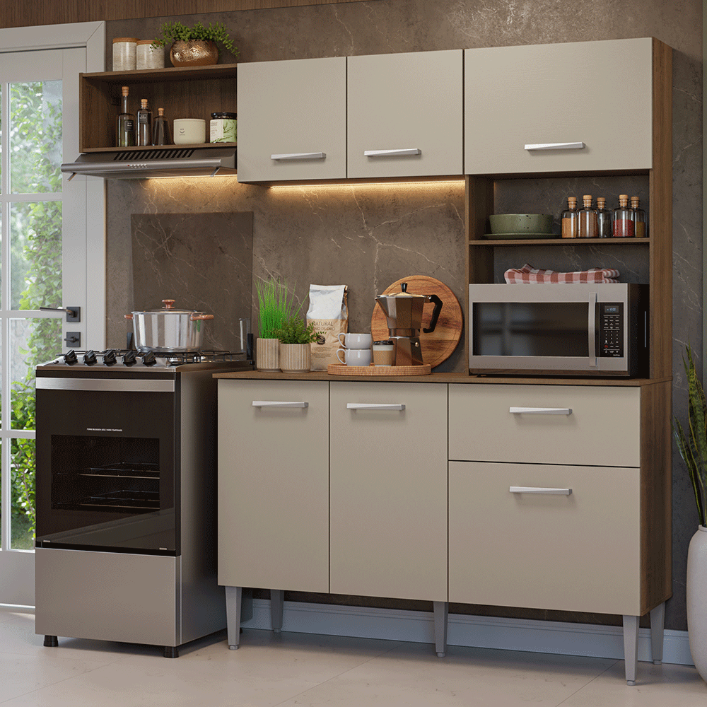 Mueble de Cocina Compacta Aura 2.00 Metros MarrónCrema
