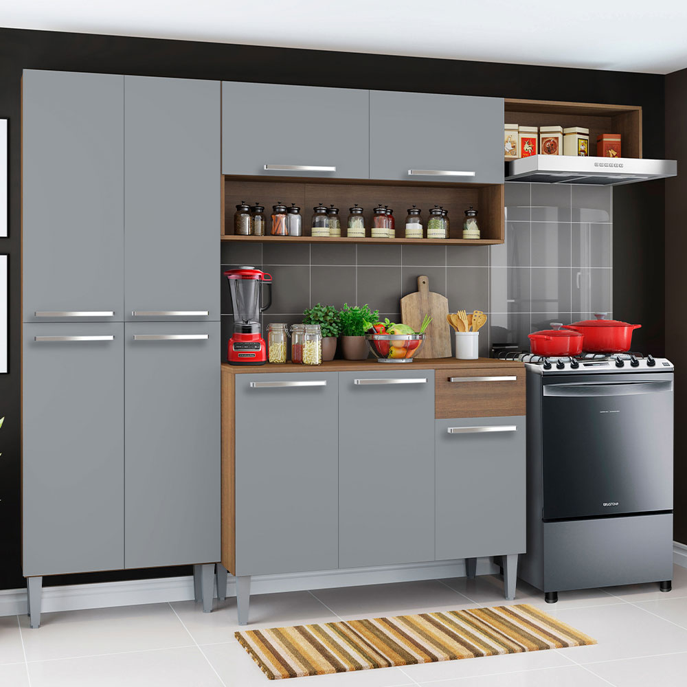 Cocina Integral Emilly 229 cm Top Marrón/Gris Madesa
