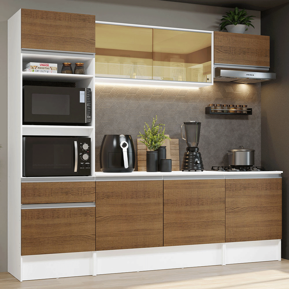 Cocina Integral Diamante 240 cm con Encimera Blanco/Marrón Madesa
