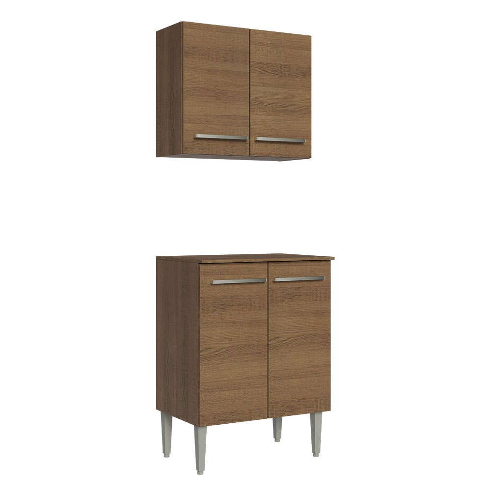 Kit Mueble de Cocina Superior y Mueble Bajo Emilly 64 cm Marrón Madesa