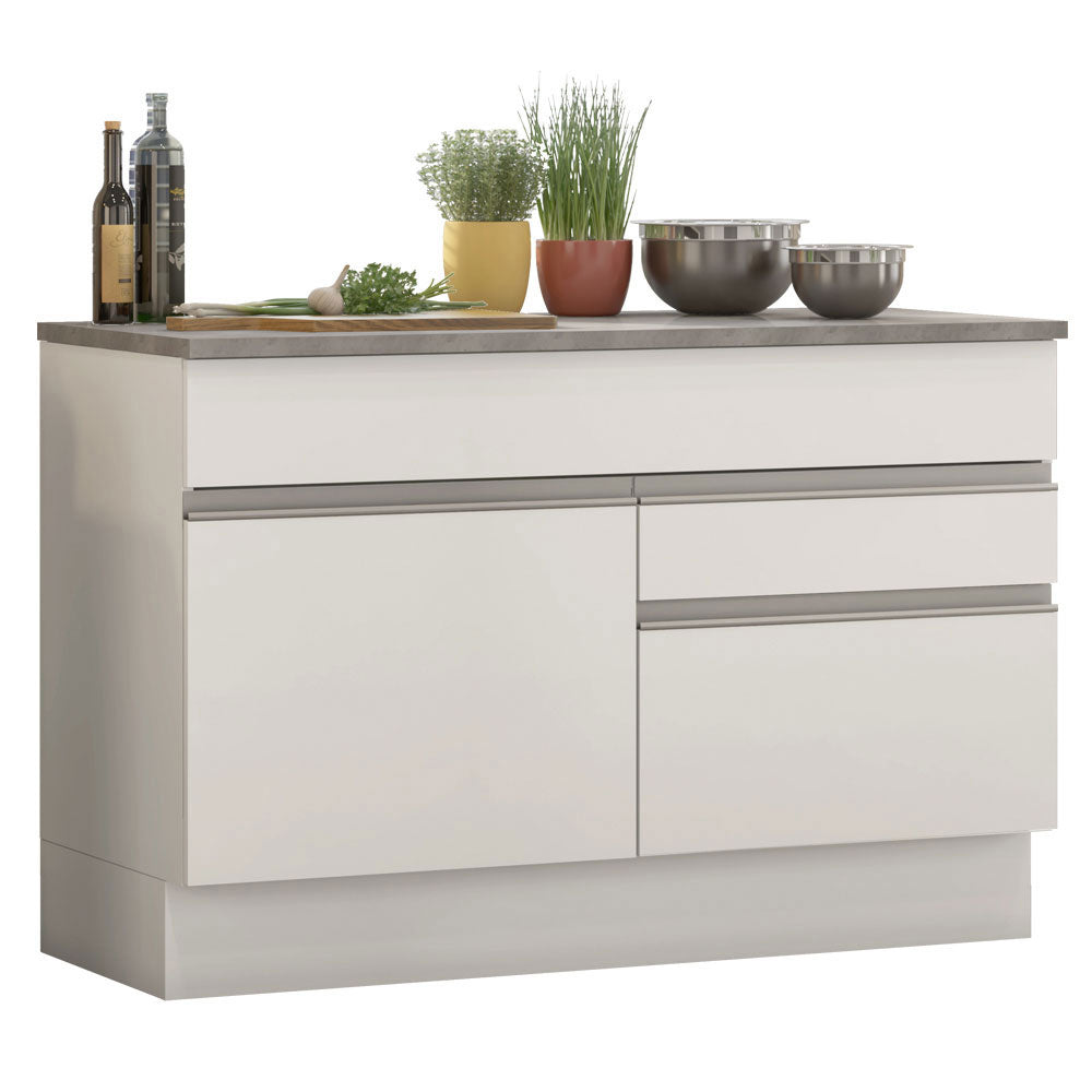 Mueble de Cocina Bajo Glamy 1.20 m 1 Puerta 2 Cajones con Encimera Blanco