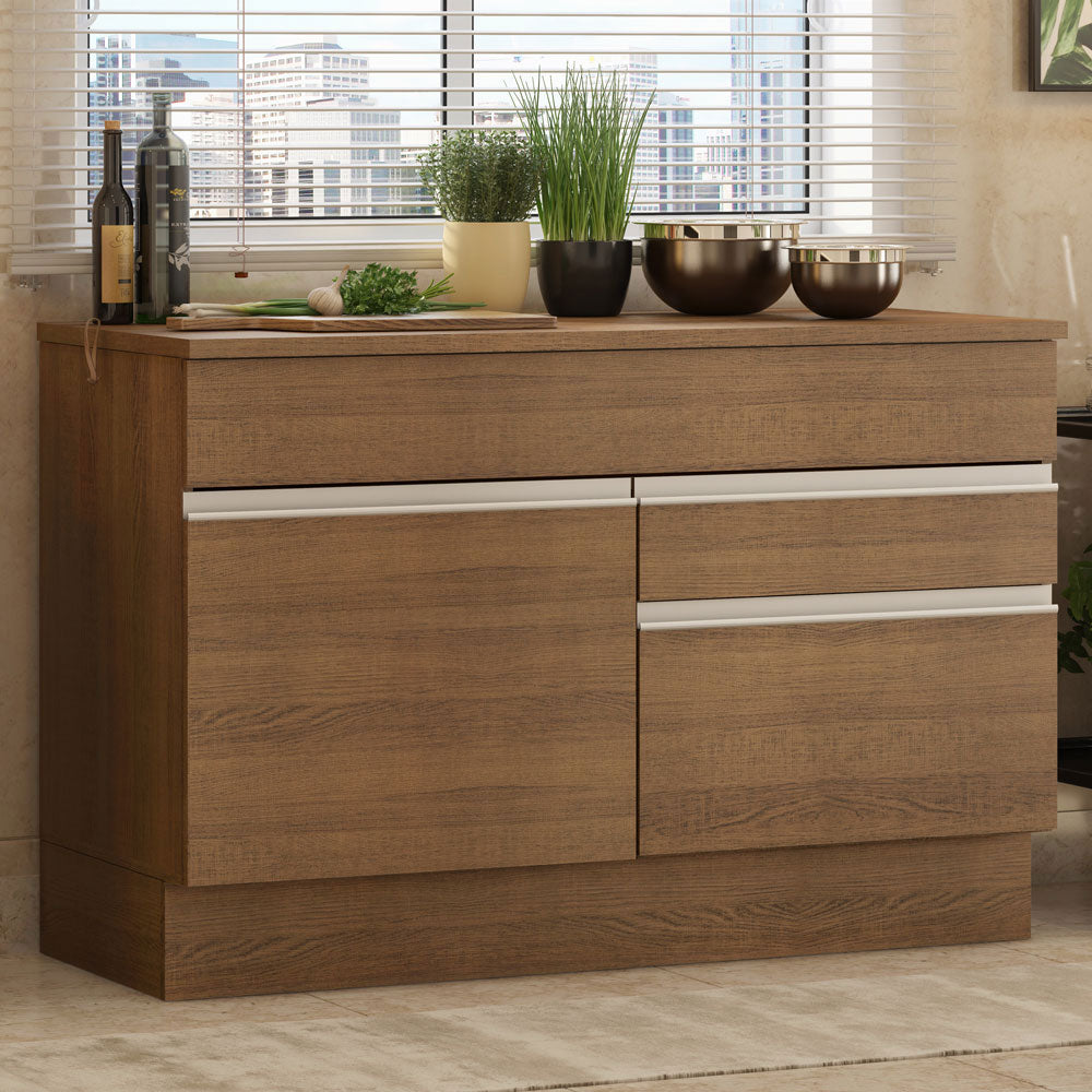 Mueble de Cocina Bajo Glamy 1.20 m 1 Puerta 2 Cajones con Encimera Marrón