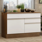 Mueble de Cocina Bajo Glamy 1.20 m 1 Puerta 2 Cajones con Encimera Marrón/Blanco