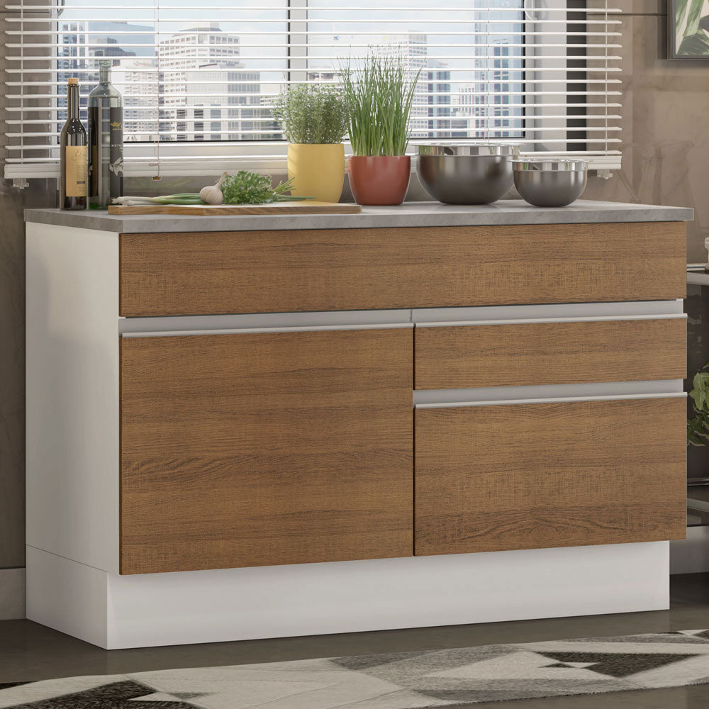Mueble de Cocina Bajo Glamy 1.20 m 1 Puerta 2 Cajones con Encimera Blanco/Marrón