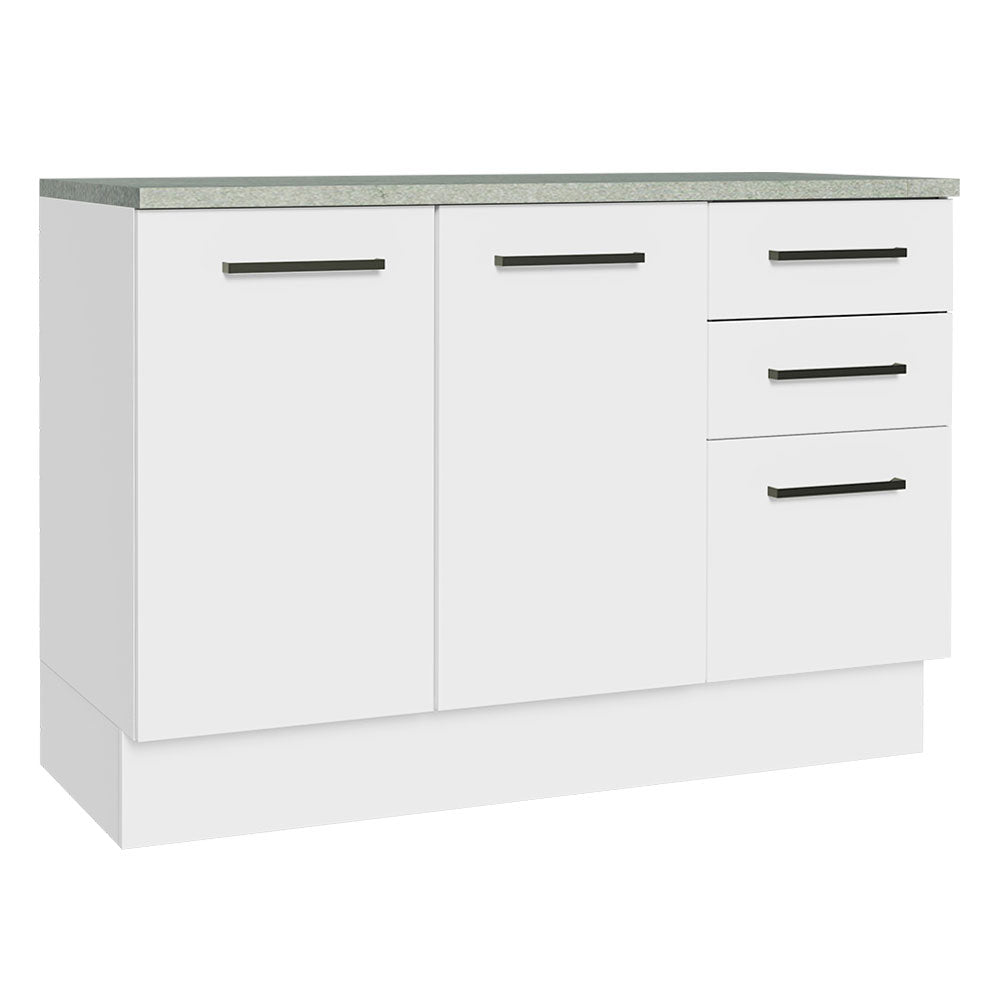 Mueble de Cocina Bajo Agata 1.20 m 2 Puertas 3 Cajones con Encimera Blanco