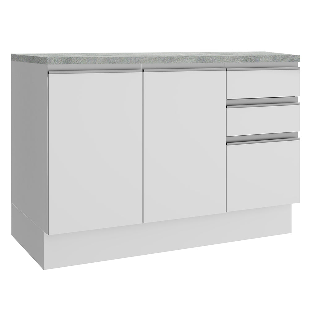 Mueble de Cocina Bajo Glamy 1.20 m 2 Puertas 3 Cajones con Encimera Blanco