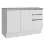 Mueble de Cocina Bajo Glamy 1.20 m 2 Puertas 3 Cajones con Encimera Blanco