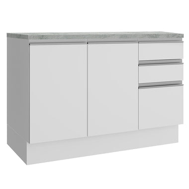 Mueble de Cocina Bajo Glamy 1.20 m 2 Puertas 3 Cajones con Encimera Blanco