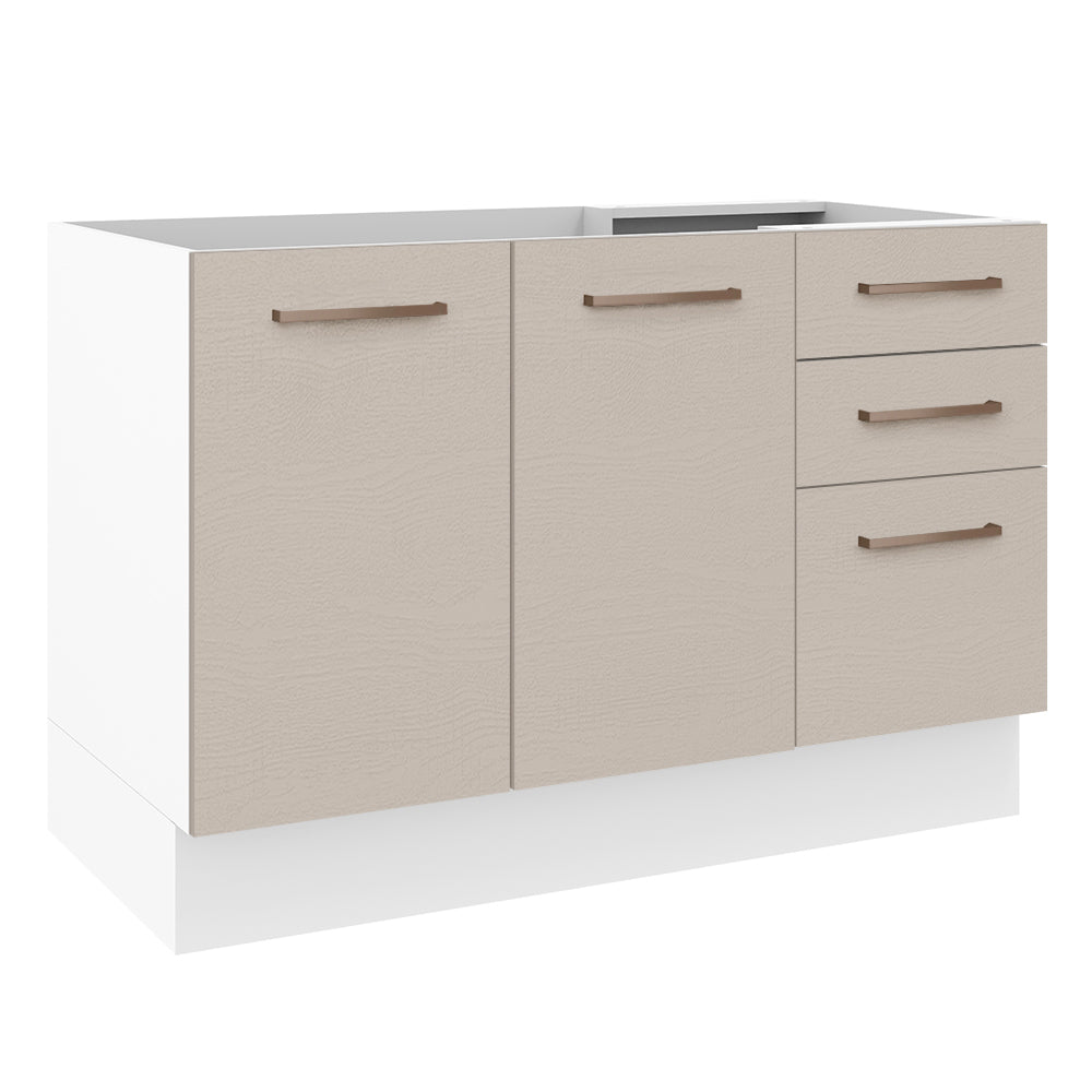 Mueble de Cocina Bajo Agata 1.20 m 2 Puertas 3 Cajones Blanco/Crema