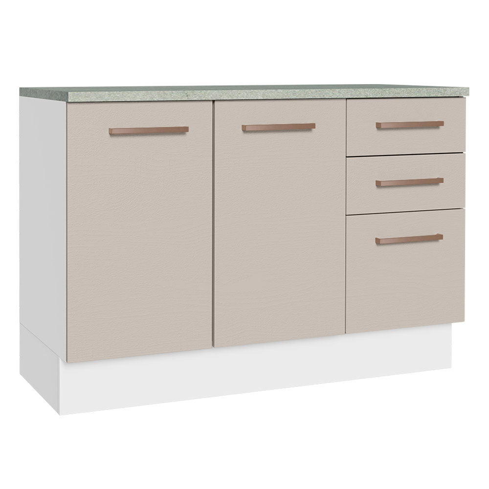 Mueble de Cocina Bajo Agata 1.20 m 2 Puertas 3 Cajones con Encimera Blanco/Crema