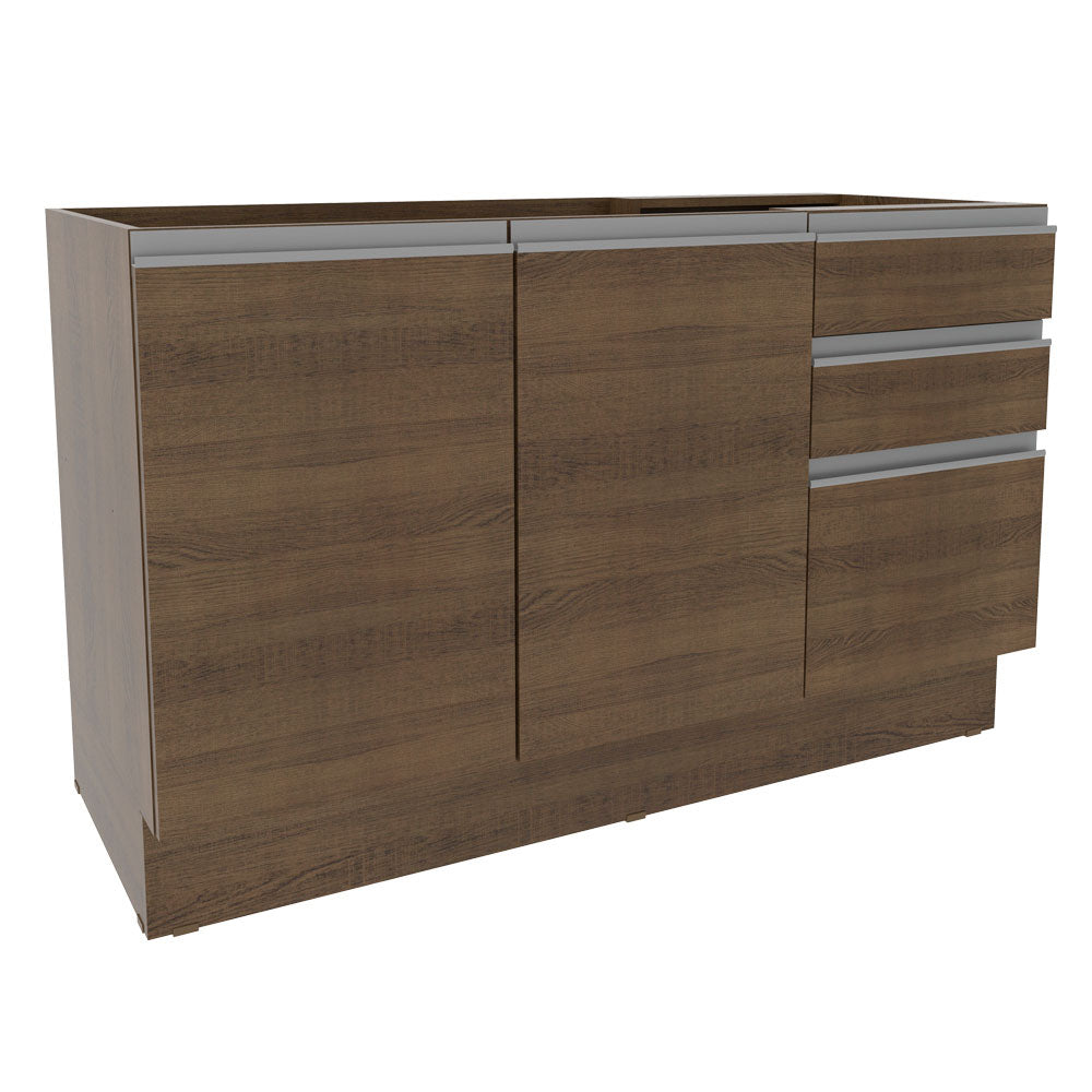 Mueble de Cocina Bajo Glamy 1.20 m 2 Puertas 3 Cajones y Portacubiertos Marrón
