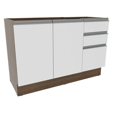 Mueble de Cocina Bajo Glamy 1.20 m 2 Puertas 3 Cajones Marrón/Blanco