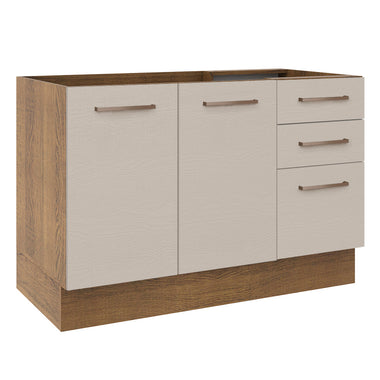 Mueble de Cocina Bajo Agata 1.20 m 2 Puertas 3 Cajones Marrón/Crema