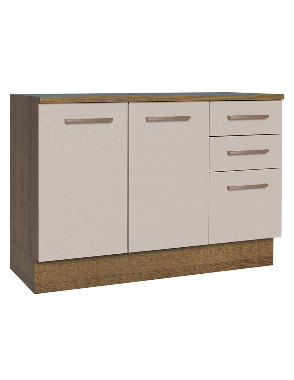 Mueble de Cocina Bajo Agata 1.20 m 2 Puertas 3 Cajones con Encimera Marrón/Crema
