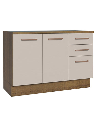 Mueble de Cocina Bajo Agata 1.20 m 2 Puertas 3 Cajones con Encimera Marrón/Crema