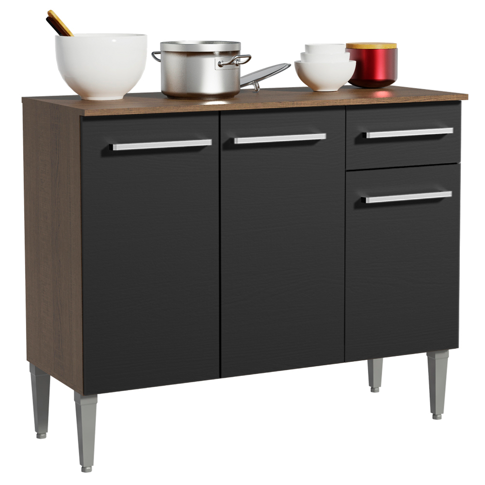 Mueble de Cocina Emilly 1.05 m 3 Puertas 1 Cajón con Encimera de MDP Marrón/Negro