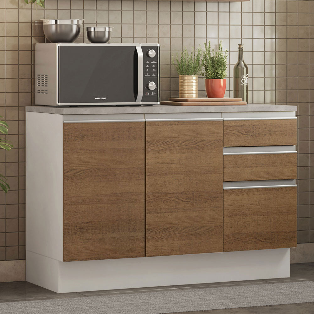 Mueble de Cocina Bajo Glamy 1.20 m 2 Puertas 3 Cajones con Encimera Blanco/Marrón