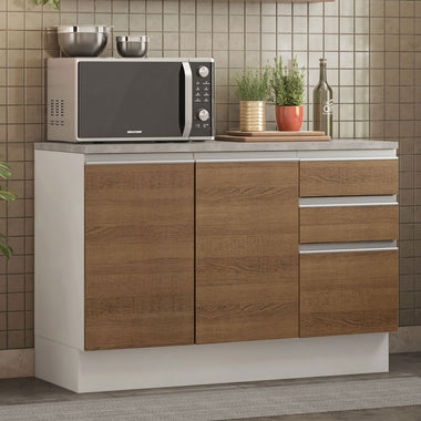 Mueble de Cocina Bajo Glamy 1.20 m 2 Puertas 3 Cajones con Encimera Blanco/Marrón