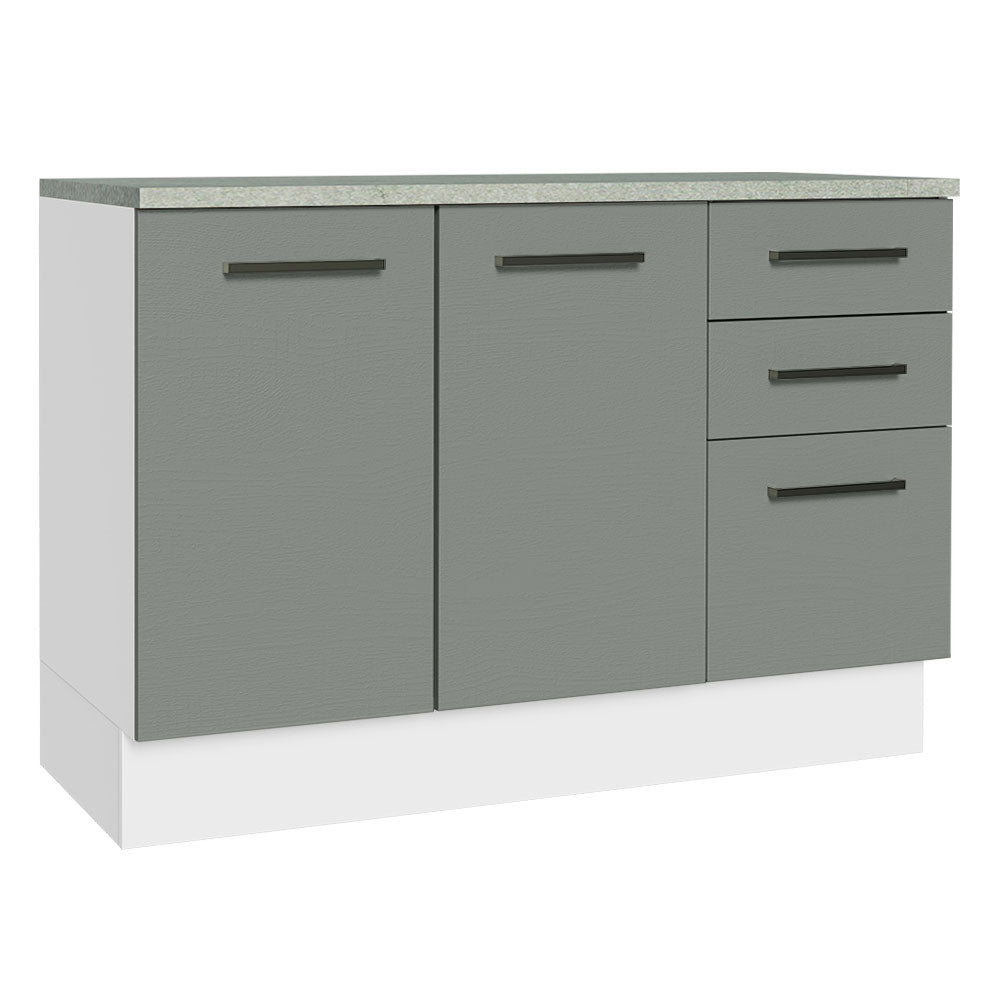Mueble de Cocina Bajo Agata 1.20 m 2 Puertas 3 Cajones con Encimera Blanco/Gris