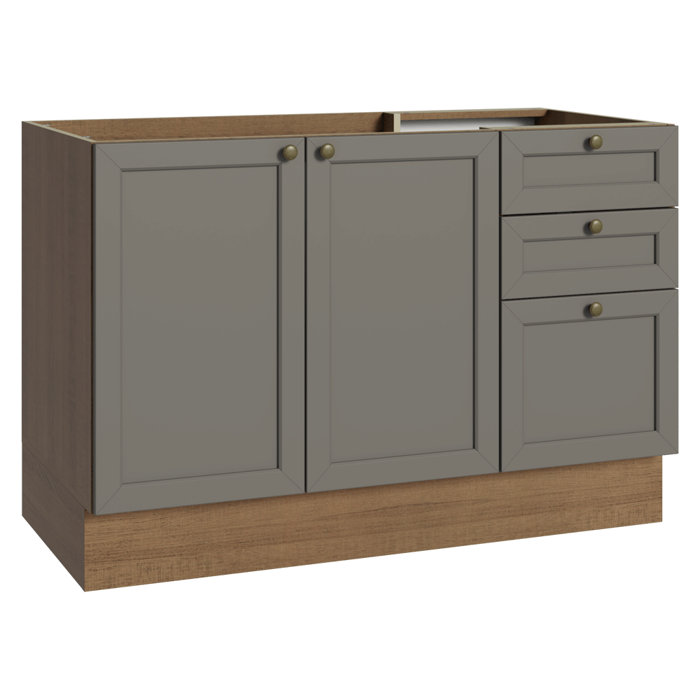 Mueble de Cocina Bajo Vik 1.20 m 2 Puertas 3 Cajones Marrón/Gris