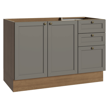 Mueble de Cocina Bajo Vik 1.20 m 2 Puertas 3 Cajones Marrón/Gris