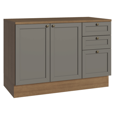 Mueble de Cocina Bajo Vik 1.20 m 2 Puertas 3 Cajones con Encimera Marrón/Gris