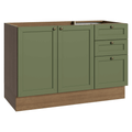 Mueble de Cocina Bajo Vik 1.20 m 2 Puertas 3 Cajones MarrónVerde