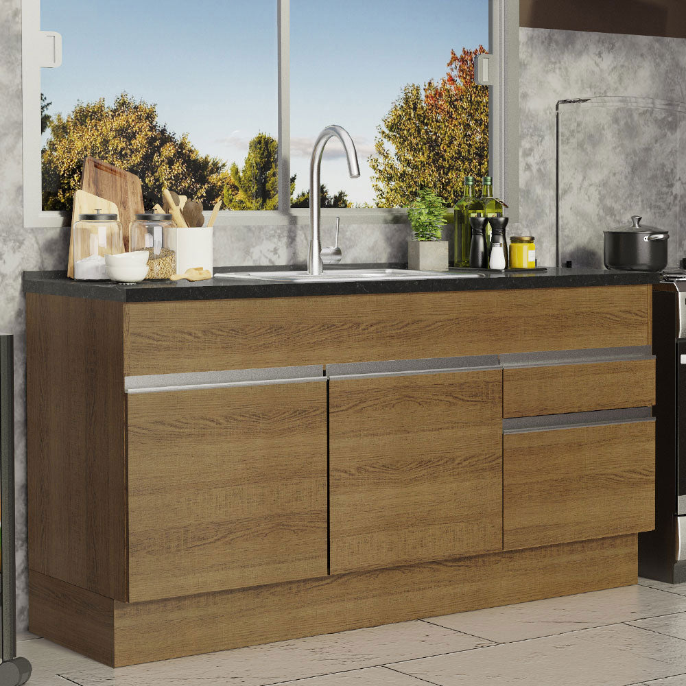 Mueble de Cocina Bajo Glamy 1.50 m 2 Puertas 2 Cajones Marrón
