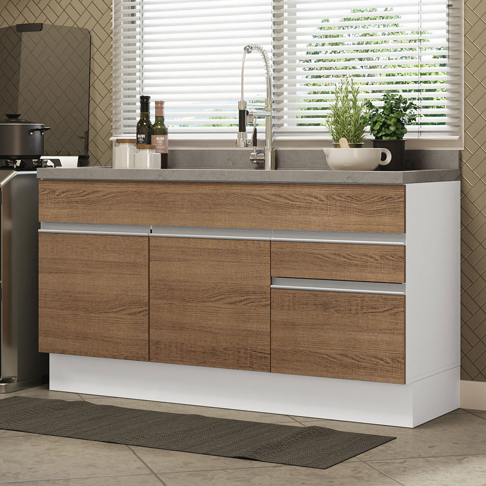Mueble de Cocina Bajo Glamy 1.50 m 2 Puertas 2 Cajones Blanco/Marrón