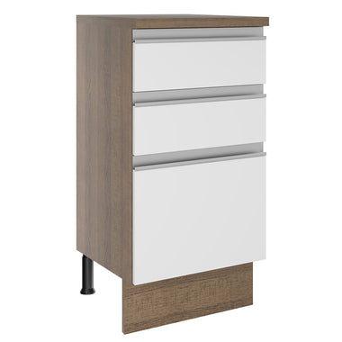 Mueble de Cocina Bajo Glamy 40 cm 3 Cajones Marrón/Blanco