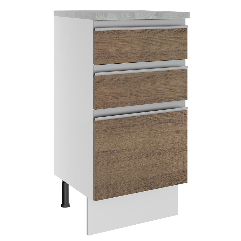 Mueble de Cocina Bajo Glamy 40 cm 3 Cajones Blanco/Marrón