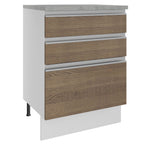 Mueble de Cocina Bajo Glamy 60 cm 3 Cajones Blanco/Marrón