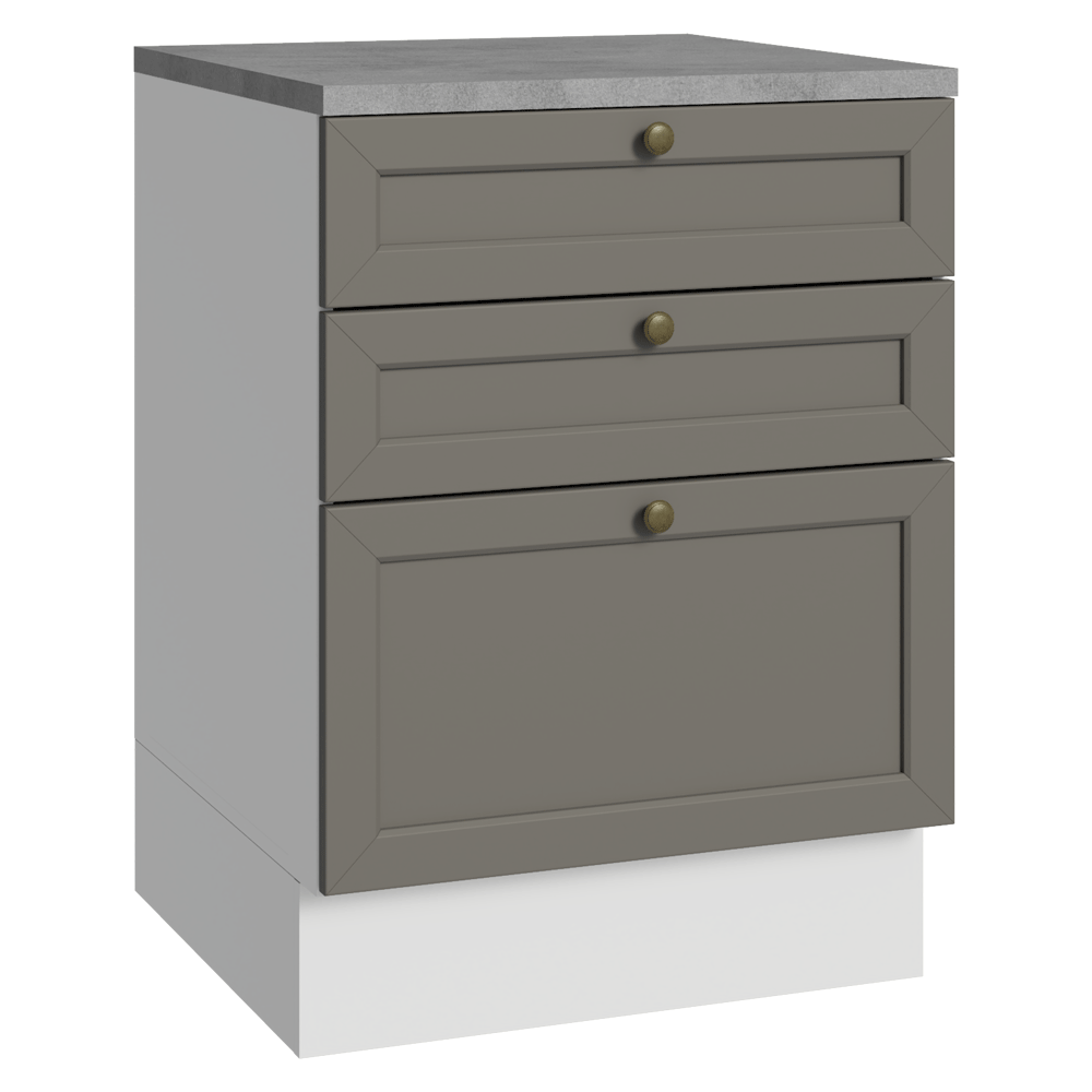 Mueble de Cocina Bajo Vik 60 cm 3 Cajones Blanco/Gris