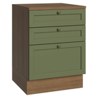Mueble de Cocina Bajo Vik 60 cm 3 Cajones MarrónVerde