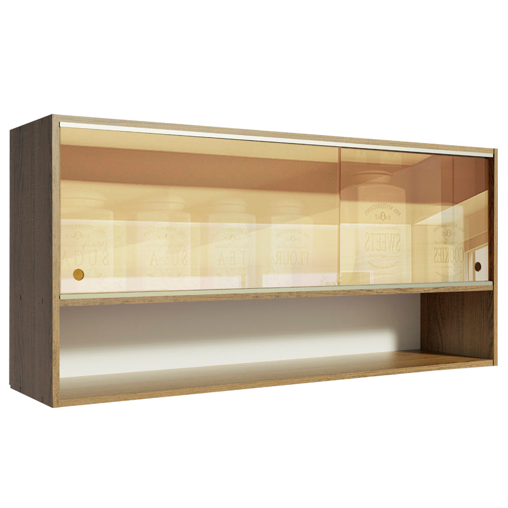 Mueble de Cocina Superior Emilly 2 Puertas Corredizas de Cristal Reflex 1 Nicho 105 cm Marrón