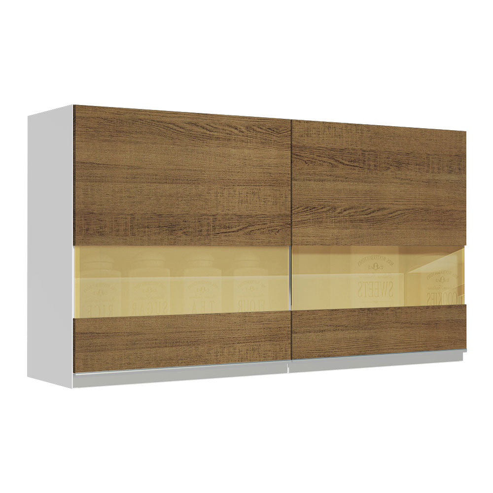 Mueble de Cocina Superior Glamy 1.20 m 2 Puertas con Cristal Reflex Blanco/Marrón